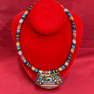  Women's Necklace Bohemian Statement Vintage Trapezoid Pendant Colourful Rhinestones