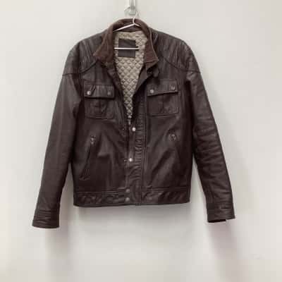 ASOS Mens  Size M Leather Jacket Brown 