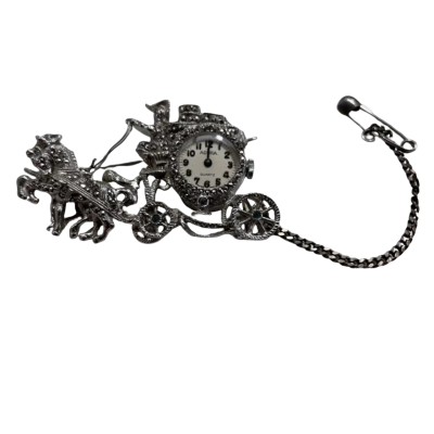 VINTAGE  Women’s ADORA Marcasite horse & carriage brooch/watch