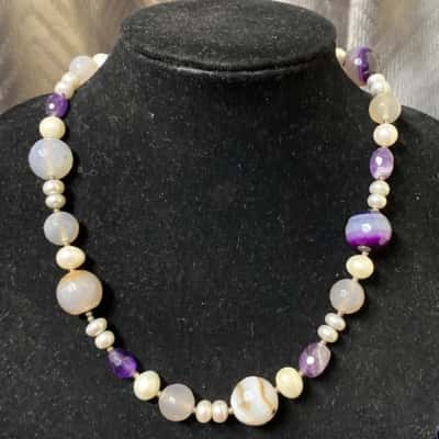 Pearl Faceted Agate & Amethyst Bead Necklace