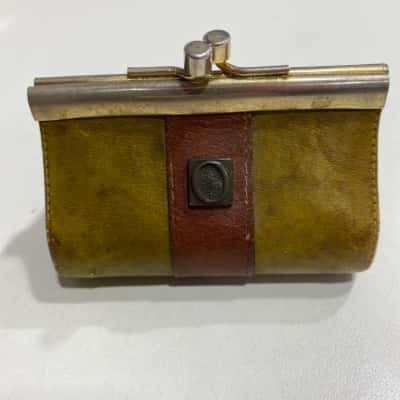 Oroton Womens Leather Coin Purse Brown Gold Green 