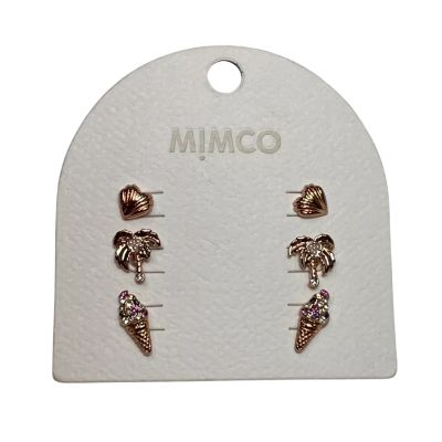 Mimco Womens 3x pairs Beach Themed Stud Earrings Rose Gold Tone