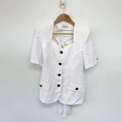 Vintage Marshal Gerald Ashley White Short Sleeve Button Up Shirt Top  Size 10 
