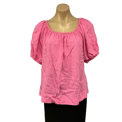 Label of Love Womens Size M Pink Linen Blend Short Sleeve Top 