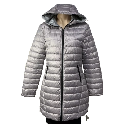 HFX Womens Size L Light Grey Zip Front Hooded Long Puffer Jacket 