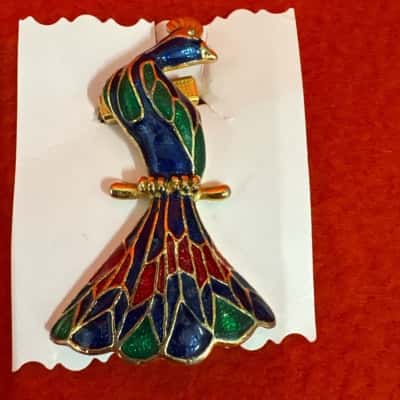  Women's Gold Tone Blue, Green & Red peacock Scarf Tie