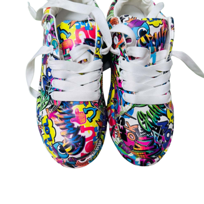 pair of women's fashion graffiti printed lace-up platform sneakers size 40