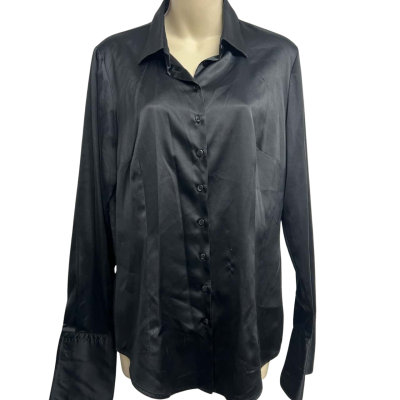 Hawes & Curtis Size 14 Black Satin Button Up  