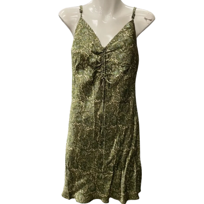 Zara Womens  Size M Shoestring Strap Dress Green / Pattern 