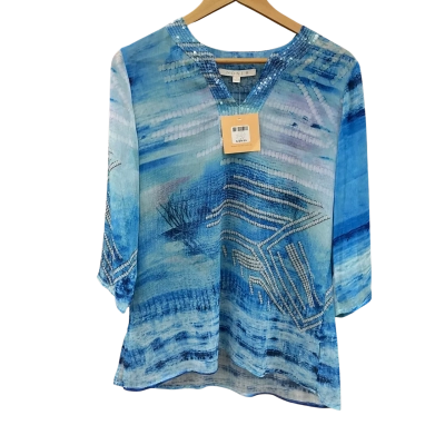 Noni B Womens Size 12 3/4 Sleeve Shirt Blue 