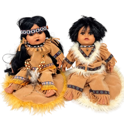 Pair of Native American Inspired Collectible Dolls with Cushions