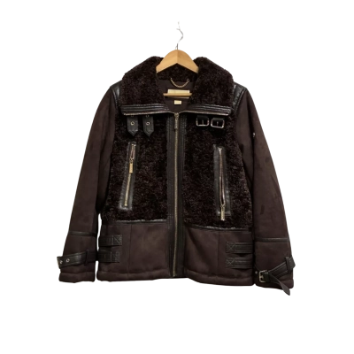 Michael Kors Women’s Size L Brown Fleece and Suede Shearling Jacket with Belt Accessories 