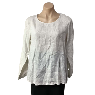 Terzo Millennio Womens Size S Cream 100% Linen / Lace Trim Long Sleeve Top