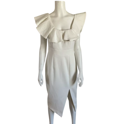 New Shieke Fame & Fortune Womens Size 10 Ivory Cocktail Midi Dress Off White 