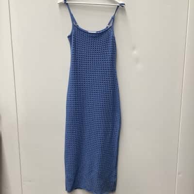  Womens  Size L Casual Dress Blue cotton mesh maxi 