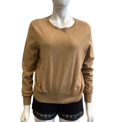 Morrison Women's Brand Size 1-2 Merino Wool Blend Jumper Brown 