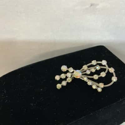 Vintage Floral Bow Crystal Brooch 