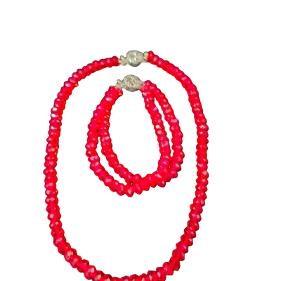  Womens Bracelet / Choker Necklace Silver Clasp and red beads
