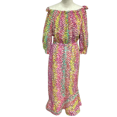  Saloni 100% Silk  Size 10 3/4 Sleeve Midi Dress Multicoloured / Pink  