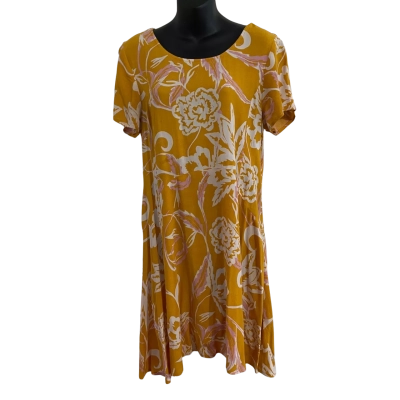 Mister Zimi Womens  Size 14 Short Sleeve Dress  Yellow / White Pattern