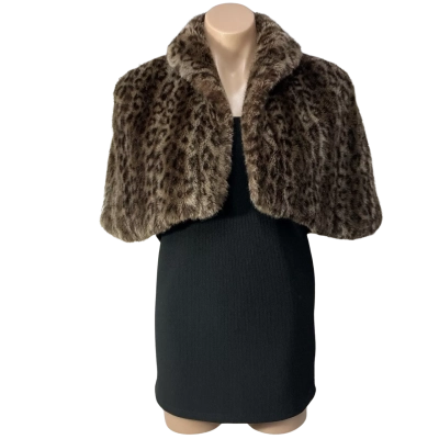 Saba Womens Size M / L Beige / Brown / Black Leopard Print High Collar Cropped Cape 
