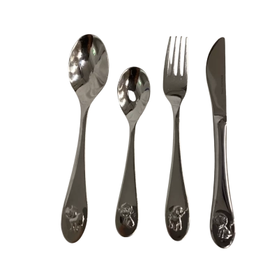 4 Piece Stainless Steel 8/10 Childrens Utensil Set with African Animal Motif 