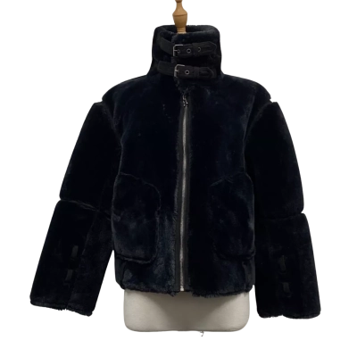 ELEVENPARIS Womens Faux Fur Black Jacket