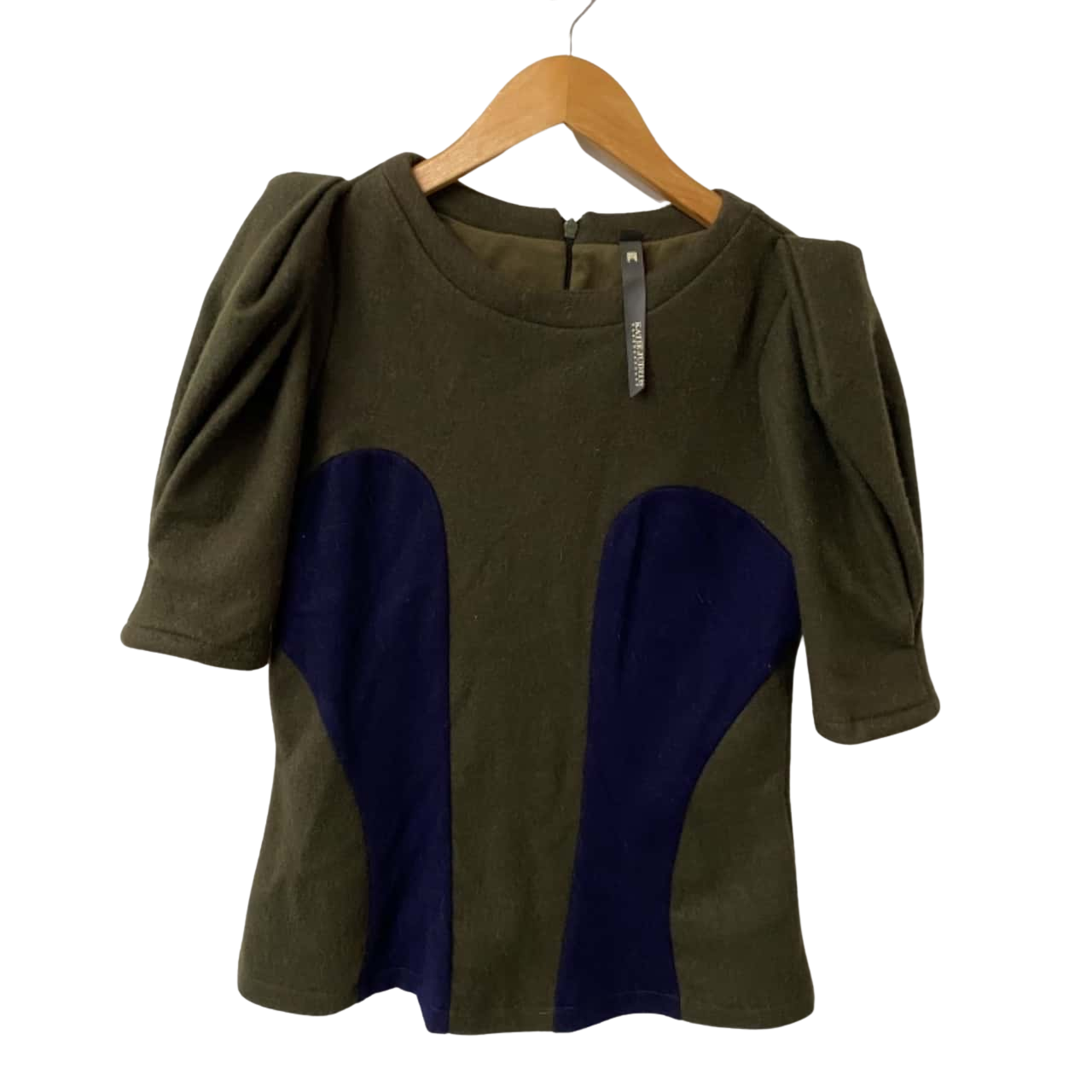 *CLEARANCE* Katie Judith Womens Size 8 Short Sleeve Khaki / Navy Blue Wool