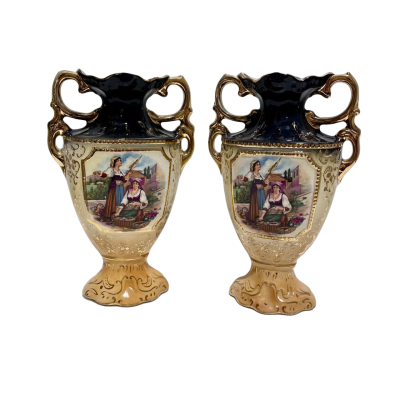 Antique Art Nouveau Vases  Ornate Handles Garniture Vase circa early 1900