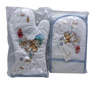 Country cockerel Double Hand Oven Mitt Pot Holder JK1