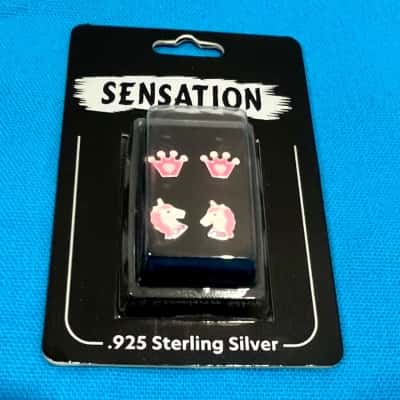 BNWT Sensation 925 Silver Pink Unicorn Studs & Pink Crown Studs 