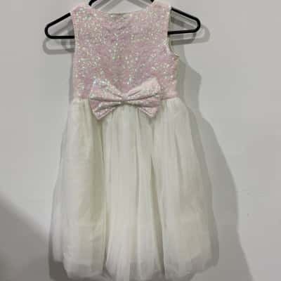 Luna Moon Sequin Bodice Girls Size 6 Dress White 