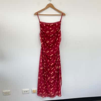Sportsgirl Red Floral Mesh Maxi Dress  Size L 