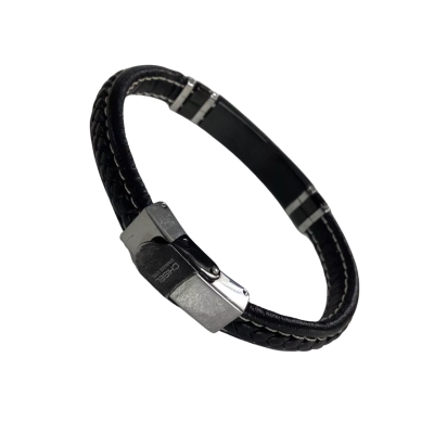 Chisel Black Braided Leather Stainless Steel Men’s Bracelet