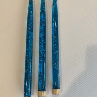 3 Rare 12" MCM Blue Lucite Candles with Silver Flakes