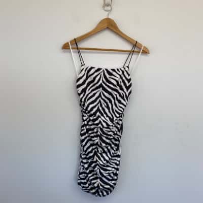 Rumor Black White Animal Print Bodycon Mini Dress  Size 8 