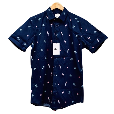 BNWT yd. Men’s S, Navy Blue, Hawaiian Pattern, Button-Up Shirt