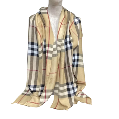 Luxury Soft Cashmere Signature Print Large Scarf Beige 