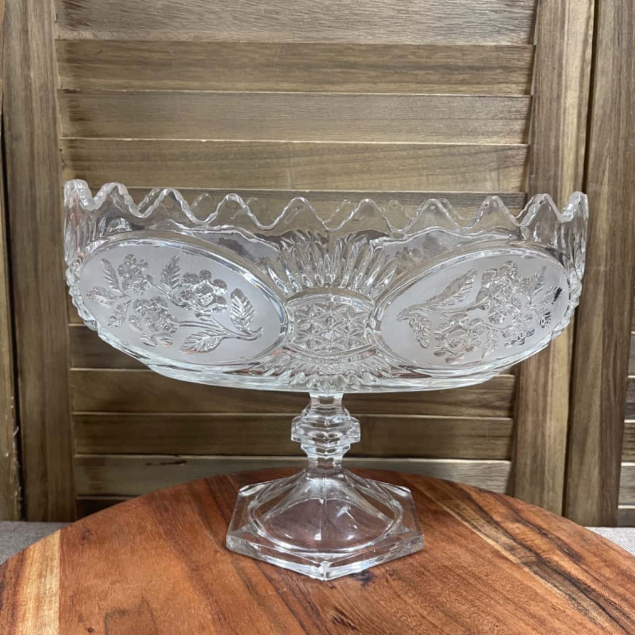 Vintage Crystal Glass Pedestal Fruit Bowl