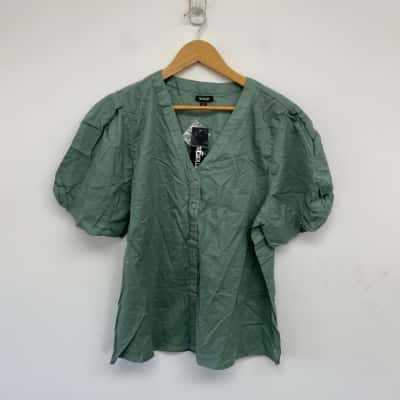 Emerge Green Secret Garden Puff Sleeve Shirt  Size 10 