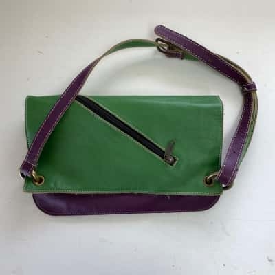 Giovanni Torlaschi Green Purple Asymmetrical Leather Cross Body Bag