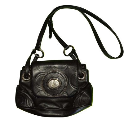 Oroton Black Leather Silver Turn lock Small Cross body Strap Monogram Used Condition
