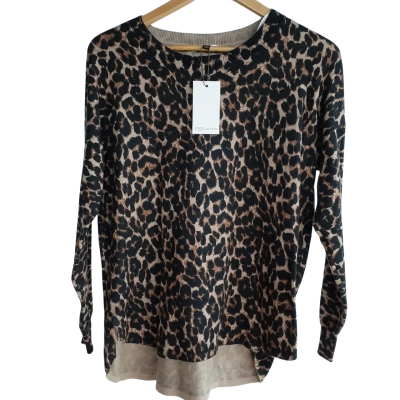  Womens TSID Clothing Long Sleeve Top Animal print / Brown - Size 12 - New