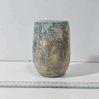 Artisan Studio Pottery Textured Vase - Blue & Earth Tone Glaze