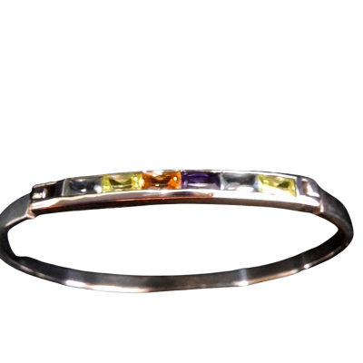 Womens 925 silver bangle with mulicoloured stones