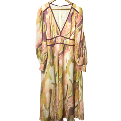 Gingham & Heels Women's  Size 20 Long Sleeve Green & Pink  Maxi Dress