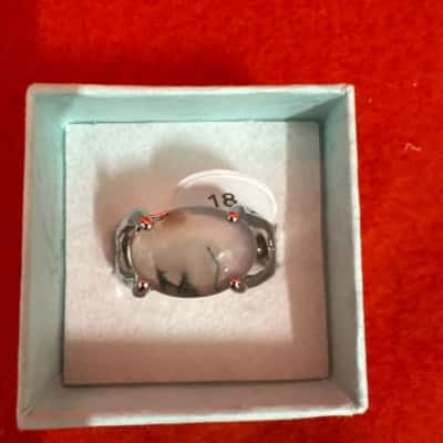  Women's Silver Tone Ring featuring Greyish Gemstone