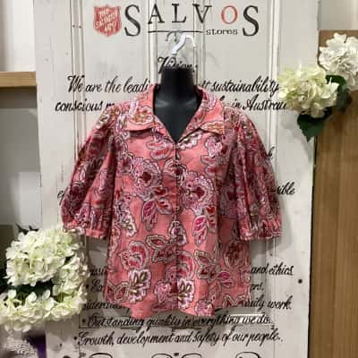 Kachel Brand! NWOT GROVEY BUTTON UP SHORT PUFF SLEEVE SHIRT! Womens  Size 14 Button Up Top / Short Sleeve Shirt / Short Sleeve Top Floral / Pattern / Pink  