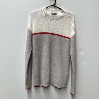 Tommy Hilfiger Mens  Size L Crew Neck Jumper Cream / Grey 