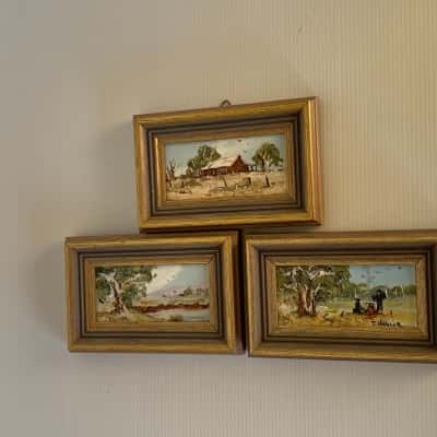 Set of 3 Original Terrence John Hadler Miniature Oil Paintings